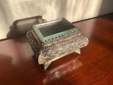 Antique Victorian Beveled Glass and Repoussé Trinket Jewelry Box picture