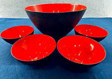 Set of 5 Vintage Krenit Denmark Herbert Krenchel Danish Enamel Red/Black Bowls picture