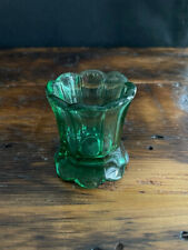 Glass COLONIAL Plain Scalloped Panel GREEN Toothpick Holder picture