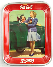 Vintage Coca Cola Tray 1942 Two Girls at Car Roadster Original Coke Serving Tray picture