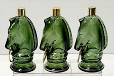 Vintage Avon Horse Head Decanter Green Glass Cologne Bottle EMPTY -  LOT of 3 picture