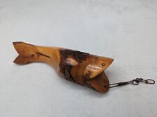 Vintage Hand Carved Wooden Log Fish Hanging Rustic Folk Art Cabin Wall Decor picture