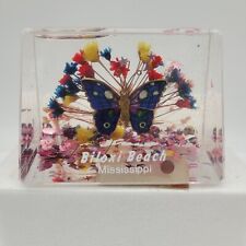 Vintage Clear Lucite Souvenir Biloxi Mississippi Butterfly Glitter Water Globe picture