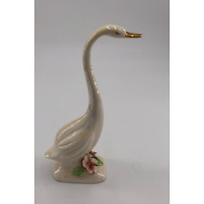 Swan Porcelain Figurine Norcrest Iridescent Pink Flower 9.25