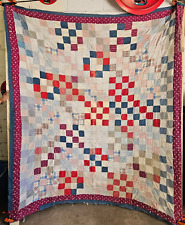 Unique Antique patchwork Quilt Hand Stitched Sewn picture