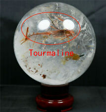 5.38 lb  NATURAL CLEAR QUARTZ CRYSTAL WITH TOURMALINE SPHERE BALL /STAND120mm  picture