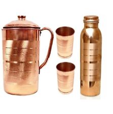 Handmade Copper Jug Pitcher Glass Tumbler With Bottle Set For Health Benefits picture