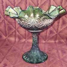 VINTAGE FENTON PERSIAN MEDALLION CARNIVAL GLASS RUFFLED TOP COMPOTE picture