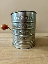 Vintage Bromwell’s 3-Cup Flour Sifter Wood Handle Stainless Steel Primitive picture