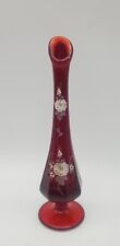 Fenton #283 Hand Painted Roses Ruby Red Bud Vase Footed Paneled 8.75