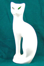 Cat Feline Kitty Figurine Green Eyes White Modern Ceramic 8