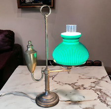 vtg antique brass Student Lamp W original Emerald Green glass shade & flute picture