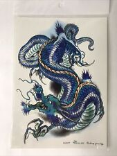 Mythical Creature Blue Chinese Dragon Sea Serpent 8 Inch Temporary Tattoo picture