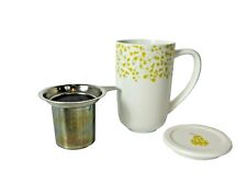 David's Davids Tea Mug Nordic White Yellow Flowers Pear With Infuser and Lid  picture