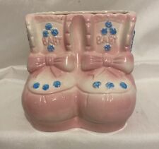 Vtg. Baby Shoe Planter By My-Neil Handcrafted Made in Haiti Pink Nursery Decor picture