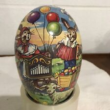 Vintage Germany 6 inch papier-mâché egg Calliope, balloons, accordion, lamb, egg picture