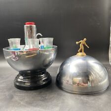 Vintage Chrome Bowling Ball Decanter Set 6 Glasses Dispenser MCM Barware READ picture