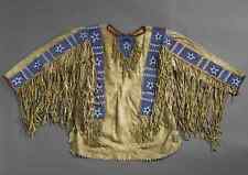 Old Style Beaded Hand Colored Buckskin Suede Hide Powwow Regalia Shirt NS62 picture