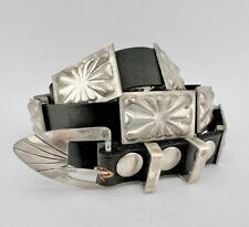 Vtg Navajo Native American Sterling Silver 17 Concho Hat Band & Buckle - 76.3g picture