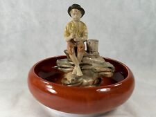RARE Weller Muskota Bowl AND Fishing Boy Flower Frog Figurine SET 1920 Gorgeous picture