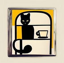 Coffee House Black Cat Cigarette Case Business Card ID Holder Wallet Cafe Art picture