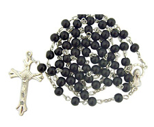 Rosary Bead Necklace Catholic  ~ Black Glass Round 6MM Beads picture