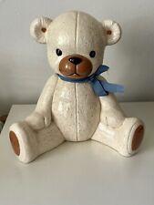 10” Ceramic Teddy Bear Bank Blue Bow Pat's Critters 10” Adorable With Stopper picture