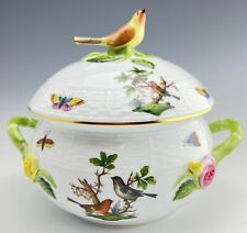 🦋MINT HEREND Rothschild Bird Vegetable Tureen Dish Flowers & Asparagus Handles picture