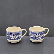 Vintage USA Blue Willow Birds Blue White Coffee Cup Set of 2 -  3