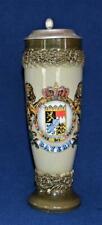 Vintage HANDARBEIT Made W Germany Green BAYERN COAT of ARMS Lidded Beer Stein picture