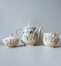 I Godinger & Co Ivory With Raised Floral Teapot Sugar Bowl Creamer Ornate Flower picture