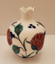 Signed Pomegranate Floral Vase Ceramic Handmade Handpainted  picture