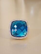 David Yurman Albion Sterling Silver 20mm Albion Blue Topaz & Diamond Ring Size 8 picture
