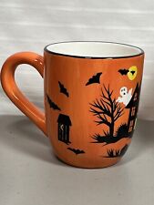 The Sakura Table Haunted Hideaway Mug Orange Black Ceramic Halloween Ghosts Bats picture