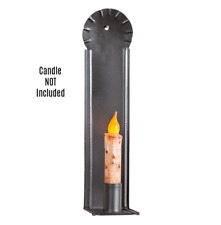 New Primitive Early SMOKEY BLACK TAPER CANDLE HOLDER WALL SCONCE Tin Hanger picture
