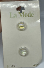 2 NOS Vintage 60s La Mode Iridescent Bubble Dome Aurora Buttons Plastic 7/16
