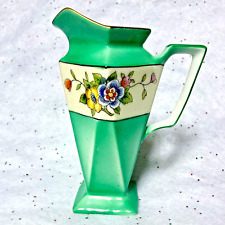 Noritake Octagonal Green & Floral Art Deco Vase Pitcher Hand Painted Japan Gilt picture