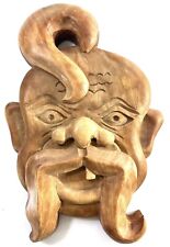 Japanese Wooden Folk Art Hand Carved Face One Tooth Wall Art 7x10” picture