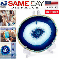Natural Blue Agate Coasters Round Table Geode Stone Slices Home Decor 5