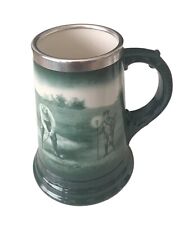 Antique 1900s Lenox porcelain tankard mug golf scene sterling silver rim 6