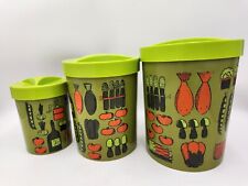 Vintage 3 Pc. 70's Retro Kitchen Plastic Canisters Green w/Kitchen Culinary picture