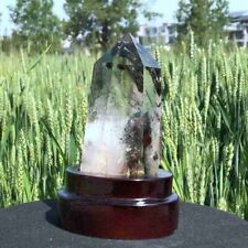 660g TOP Natural Ghost Obelisk Quartz Crystal Phantom Point Wand Reiki +Stand picture