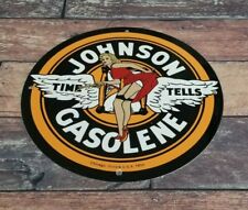 VINTAGE JOHNSON GASOLINE PORCELAIN GAS SERVICE STATION PUMP PLATE AD SIGN picture