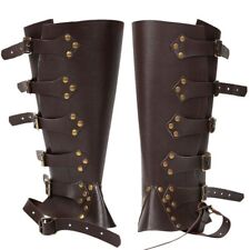 Brown Leather Leg Armor Gothic Greaves Belt Buckle Gaiter Medieval Viking Knight picture