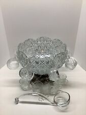 Vintage Smith Glass Daisy and Button clear punch bowl w/ladle 12cups,hooks Stand picture