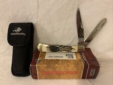 WINCHESTER 2 BLADE FOLDING POCKET KNIFE 2 Blades Genuine Bone Trapper Mint Cond picture