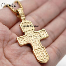 MENDEL Gold Mens Greek Orthodox Jesus Crucifix Cross Pendant Necklace For Men picture