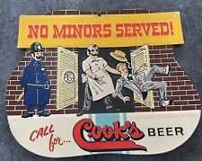 Vintage Call For Cooks Beer. No Minors Served Metal Foil Over Pressed Board Sign picture