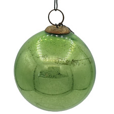 Very Old Antique Pea Green Kugel Christmas Ornament German Hand Blown Glass 2.5” picture