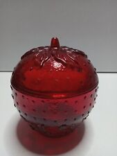 Longaberger Glass Ruby Red Strawberry Jam Jar Collectors Club Candy Dish picture